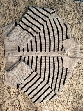 Abercrombie & Fitch Cream and Black Striped Button-Up Cardigan Cropped